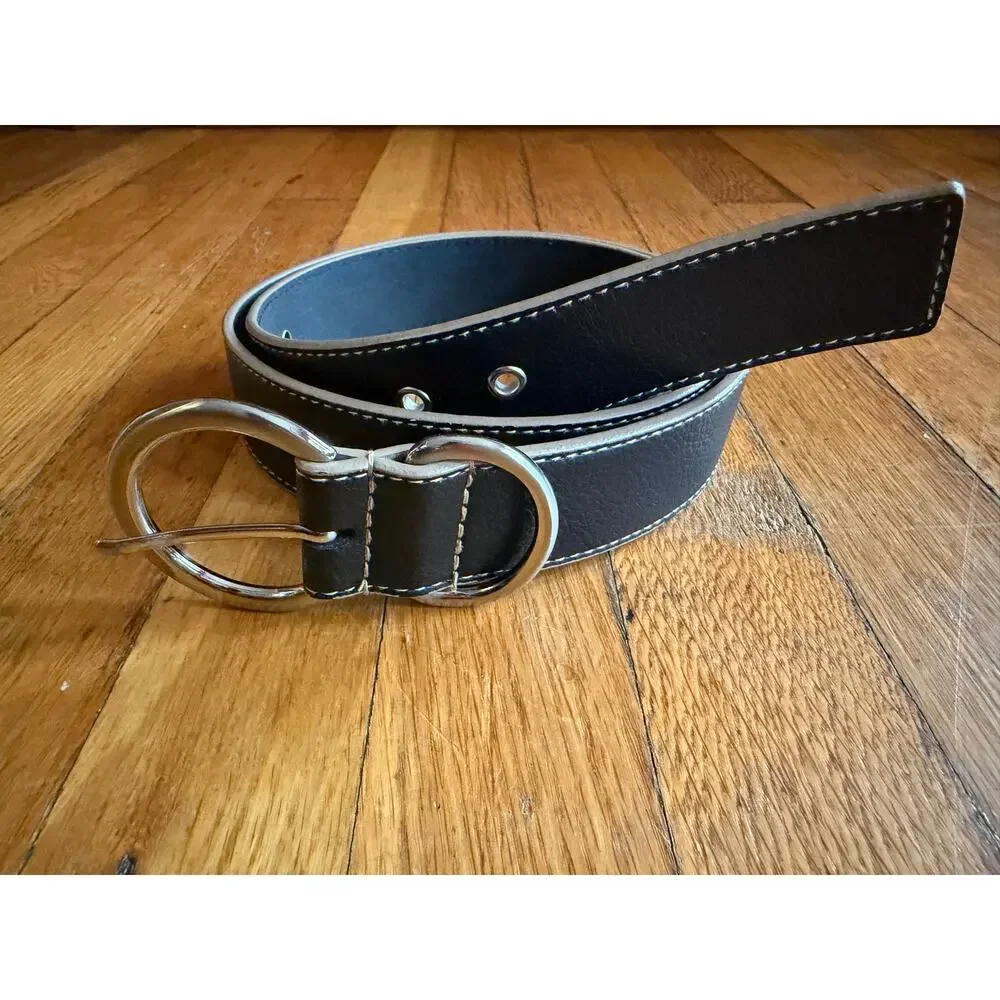 NEW YORK & COMPANY Black Leather Grommet Belt Womens sz XL